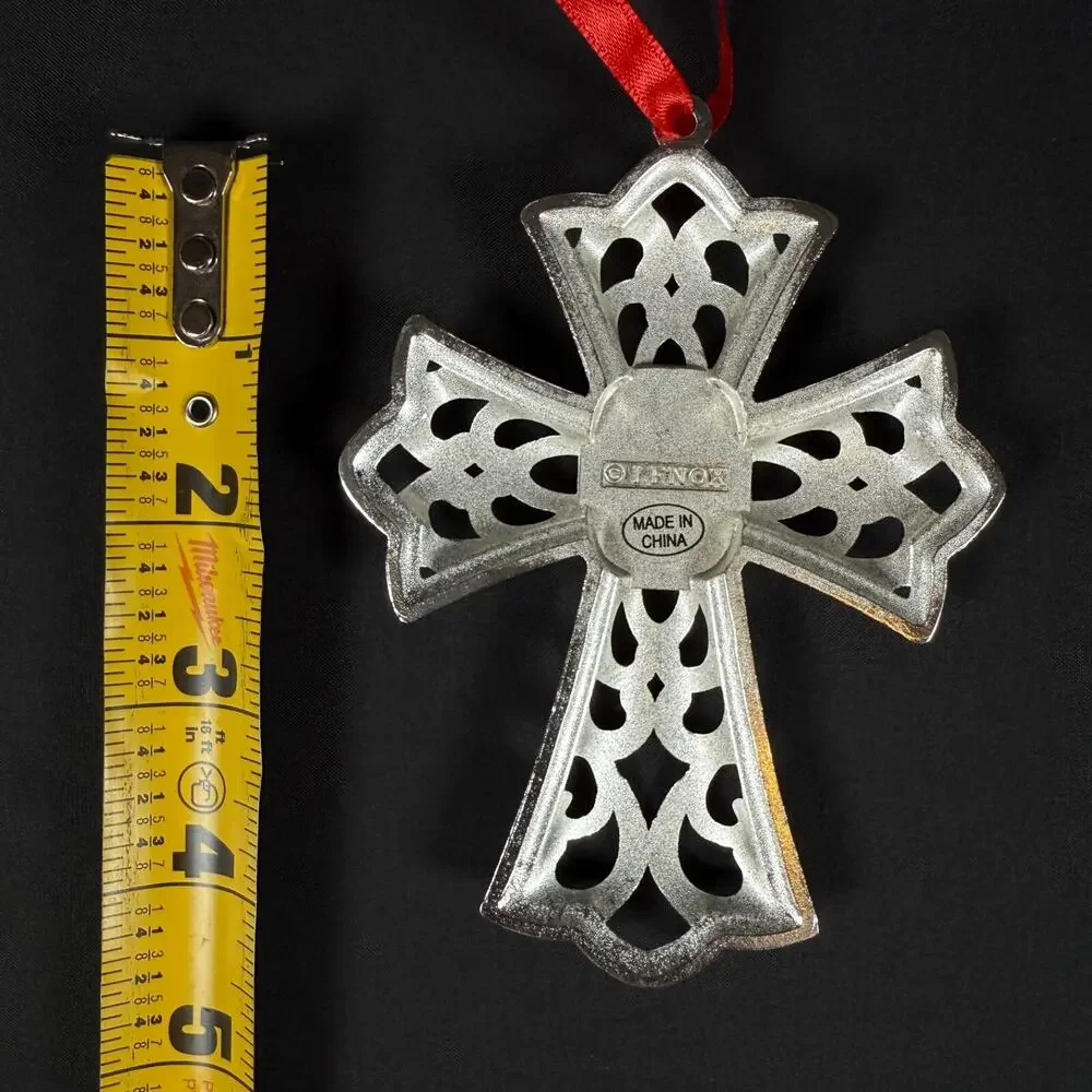 Lenox Bejeweled Silver Plated Cross Christmas tree Ornament